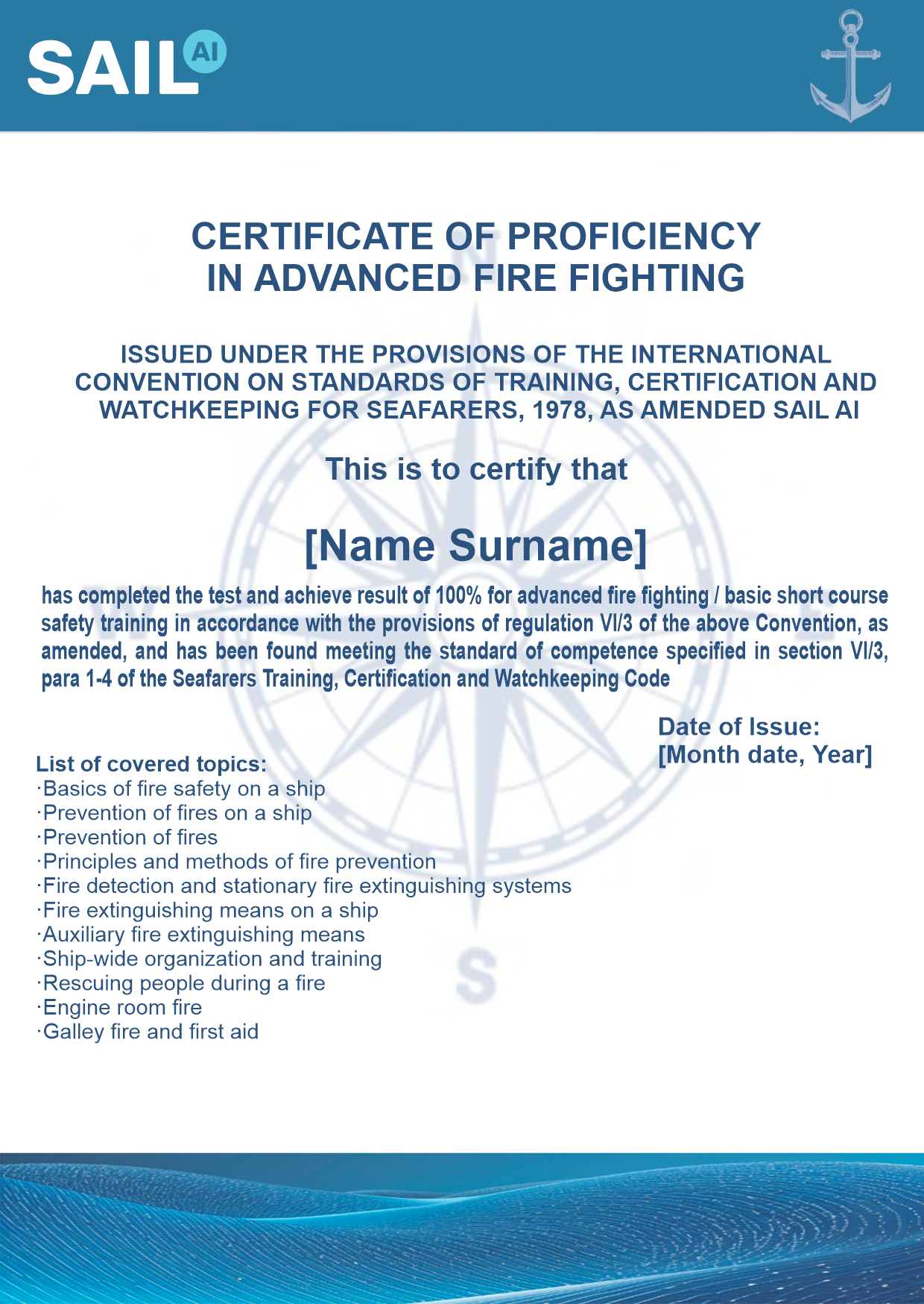 Example of a course certificate