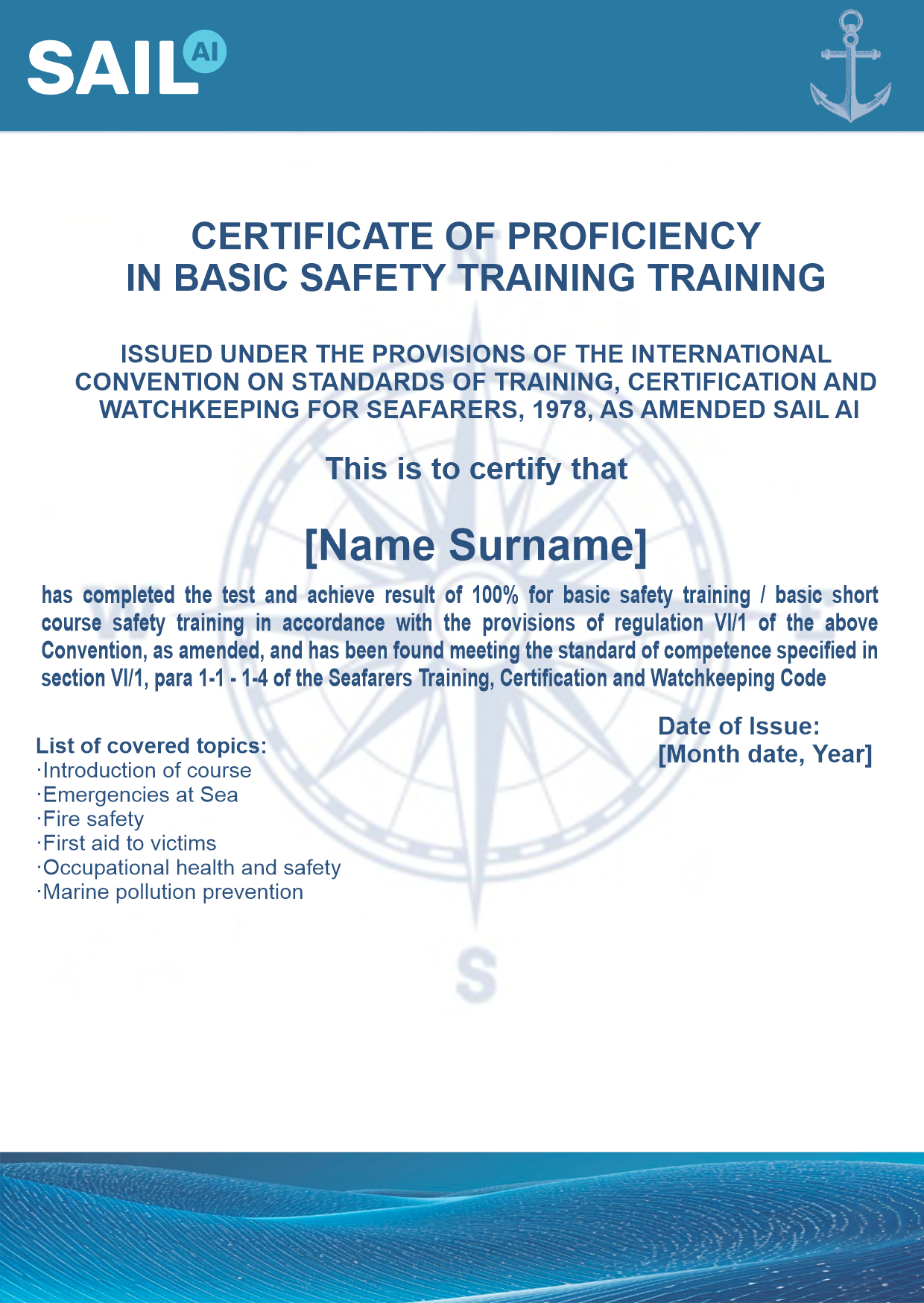 Example of a course certificate