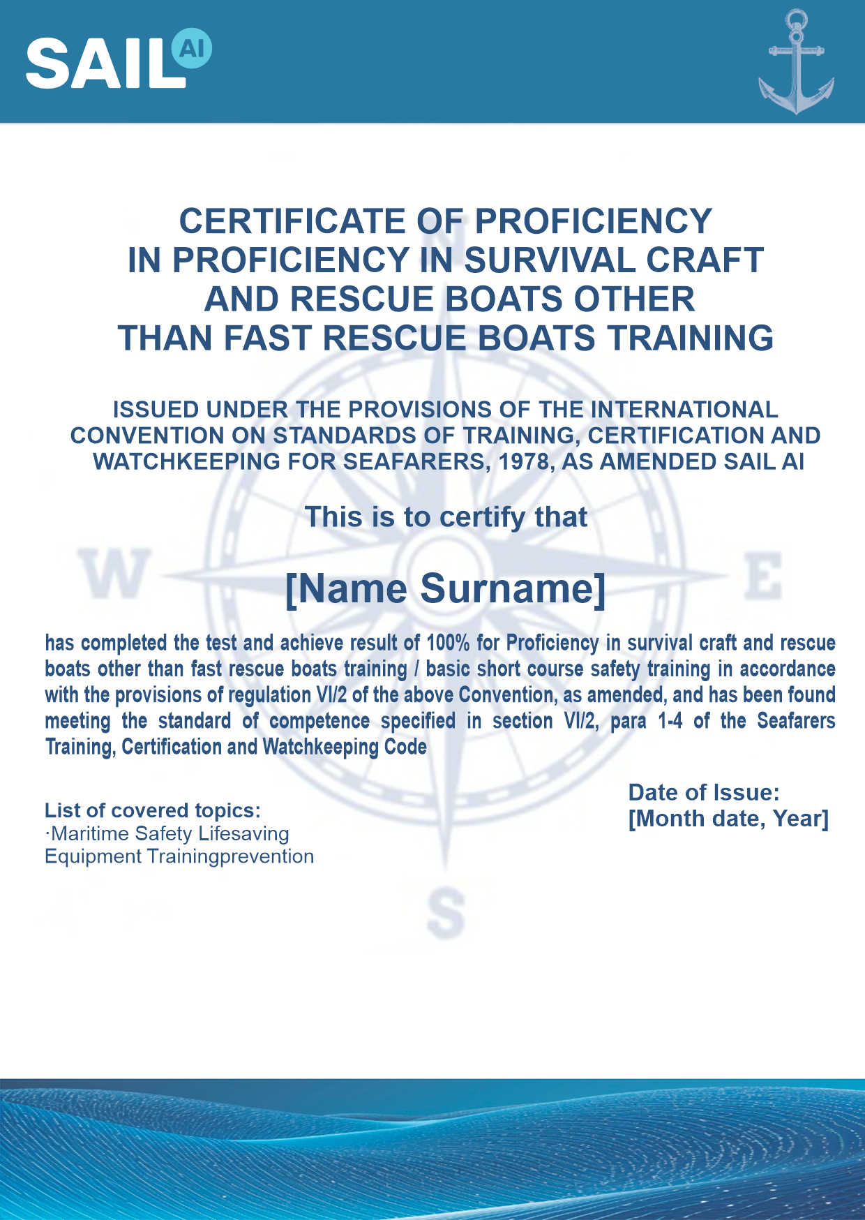 Example of a course certificate