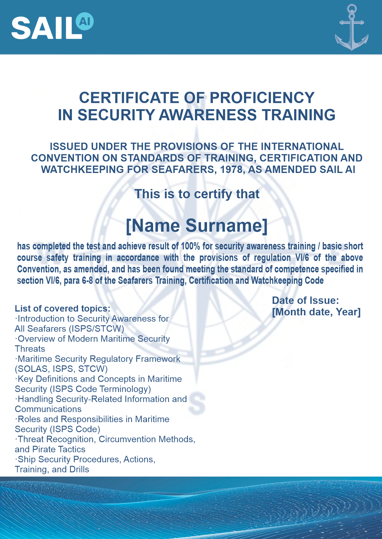 Example of a course certificate