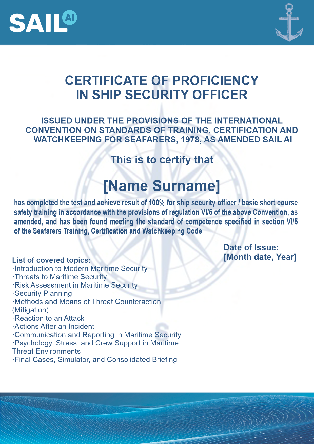 Example of a course certificate